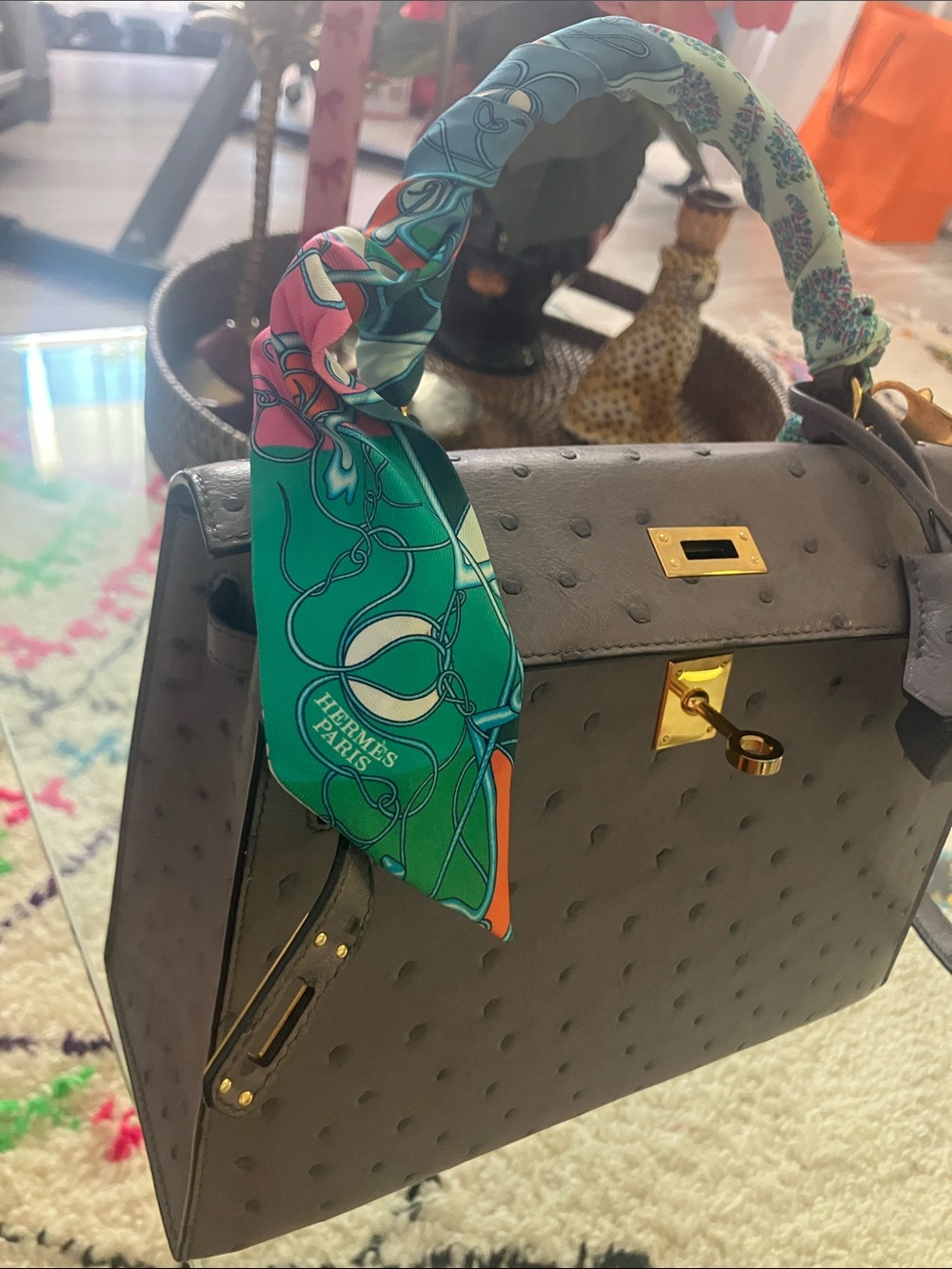 Hermes Green Multicolor Silk Twilly Scarf